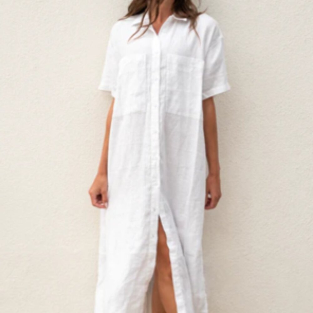 Left on Friday - Getaway Shirt Dress - Coconut (white) S/M
